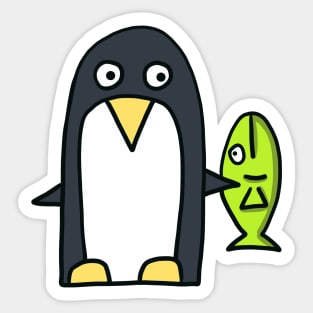 penguin with fish Sticker